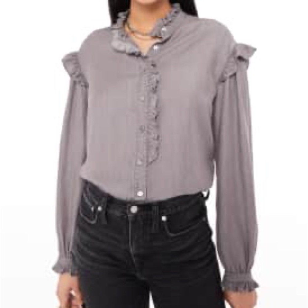 Rebecca Minkoff Willamina Ruffle Long Sleeve Button Down Top SZ L
